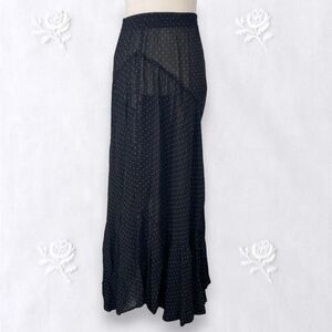 Anna Bella One Size Early 2000's Sheer Black White Polkadot Maxi Skirt Plus Size